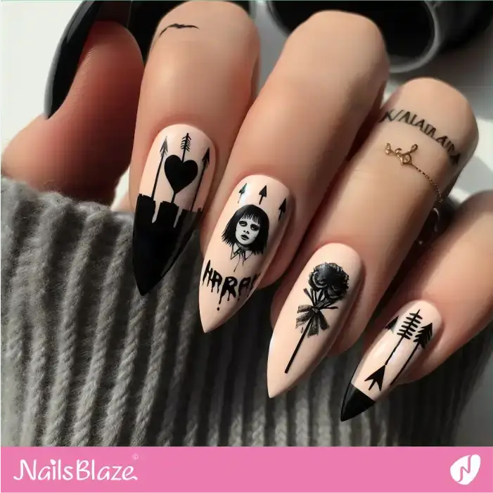 Horror Valentine French Nail Design | Valentine Nails - NB2160